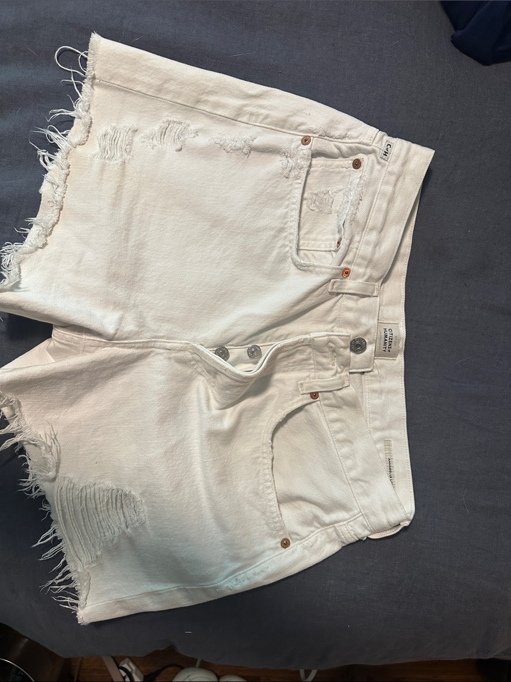 Citizens Of Humanity White Distressed Denim Shorts